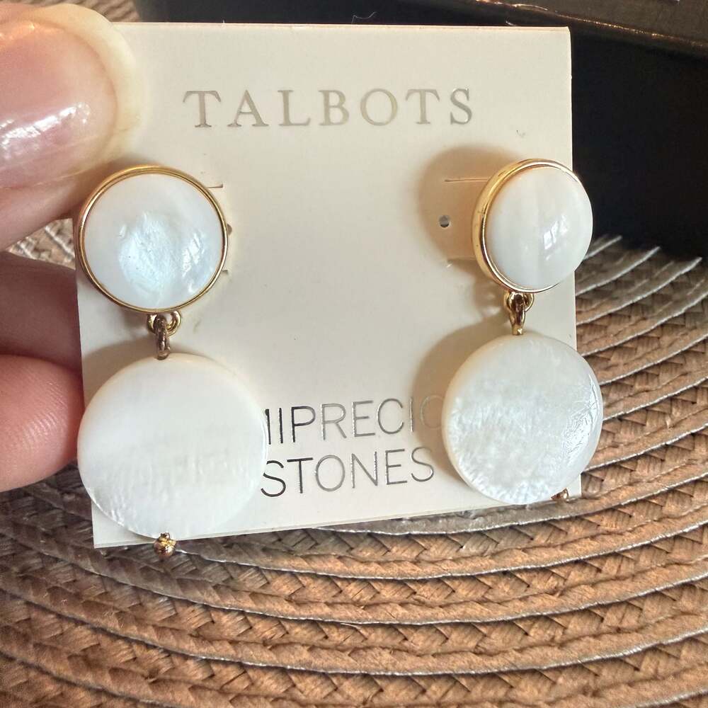 Talbots Semiprecious Stones White Double Circle Drop Earrings